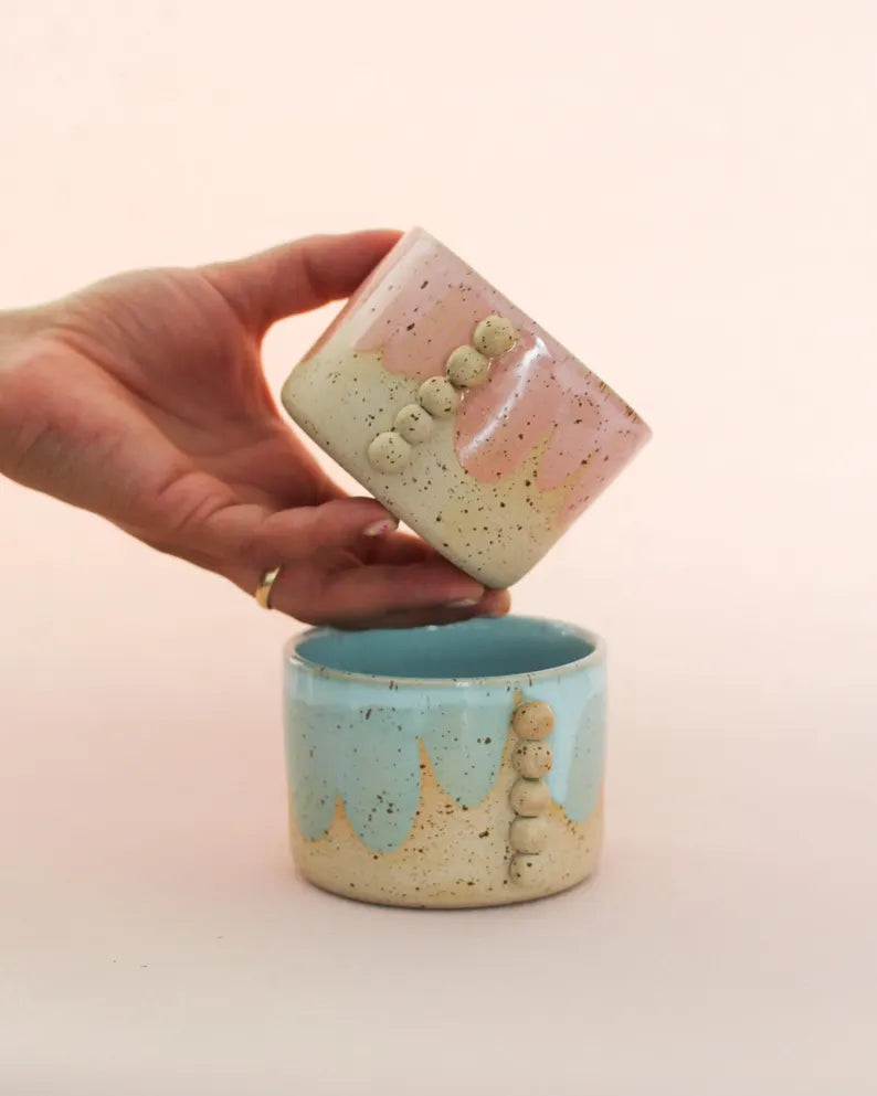Cappuccino cup handmade from ceramic with pearl detail