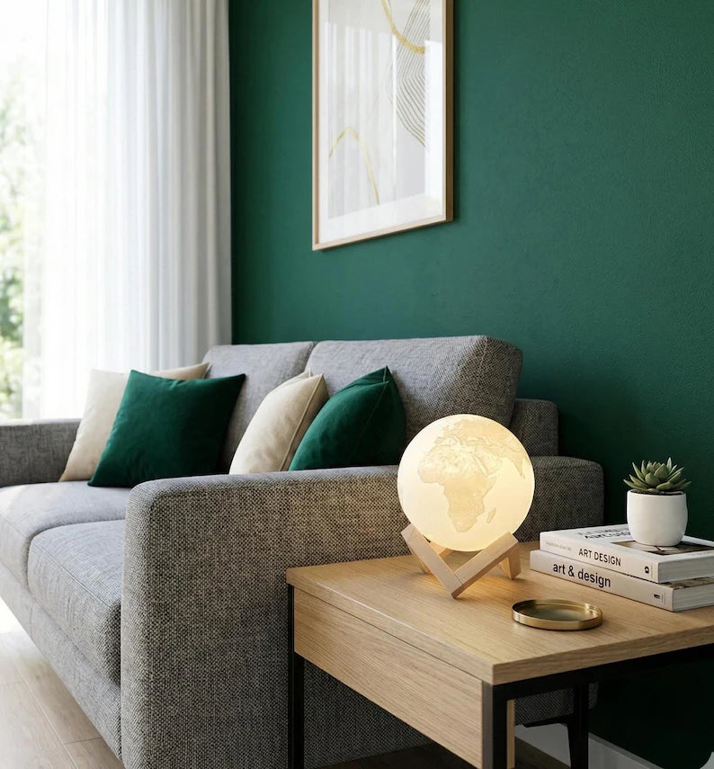 3D Printed Earth Lamp - RGB Color Changing Globe Light with Remote - 15cm Rechargeable Planet Night Light - Gift for Kids & Office Decor